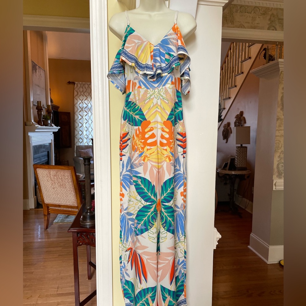 New without tag Flying Tomato colorful tropical leaves design wide leg jumpsuit